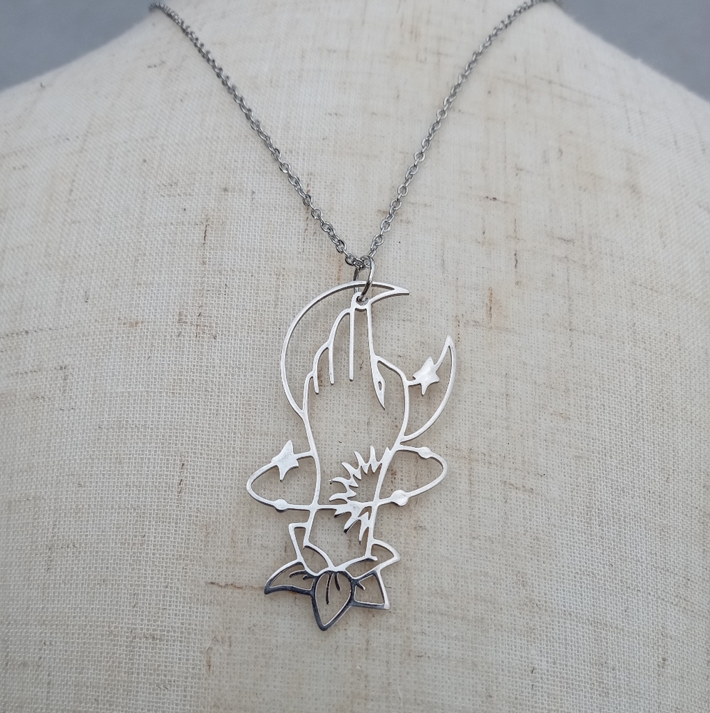Stainless Steel Witchy Floral Moon Hand Necklace - Picture 2 of 3